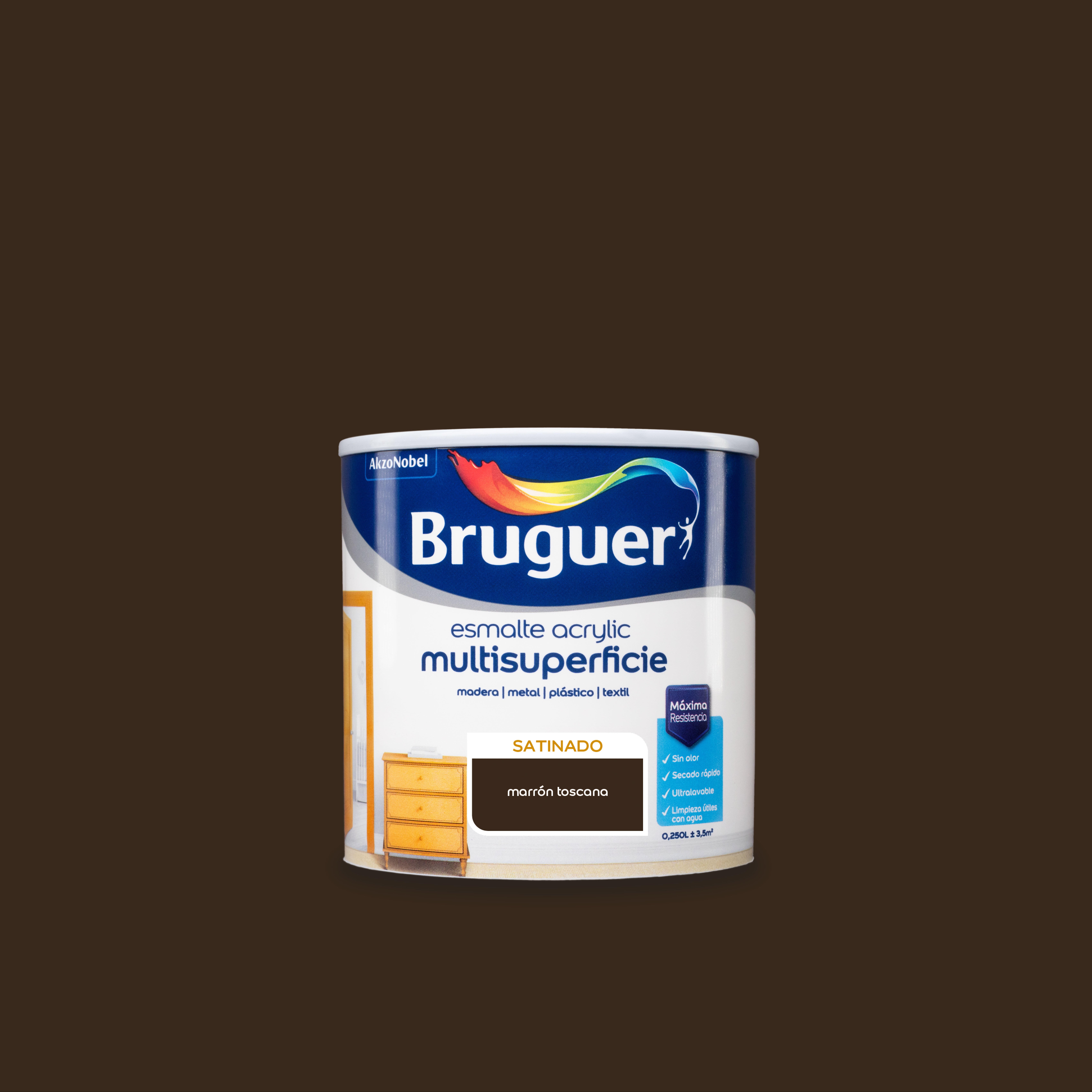 Esmalte de interior acrylic bruguer color marrón toscana satinado 250ml para puertas, muebles y cerámica