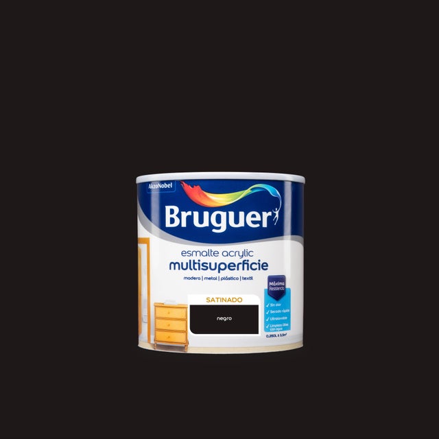 Esmalte de interior Acrylic BRUGUER color negro satinado 250ml para puertas, carpintería, muebles y cerámica