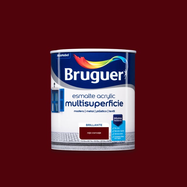 Esmalte de interior Acrylic BRUGUER color rojo carruaje brillante 750ml para puertas, muebles y cerámica