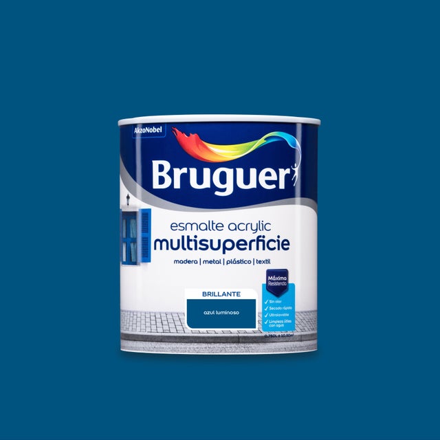 Esmalte de interior Acrylic BRUGUER color azul luminoso brillante 750ml para puertas, muebles y cerámica