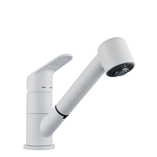 Grifo de cocina caño horizontal extraíble DELINIA Kemi blanco