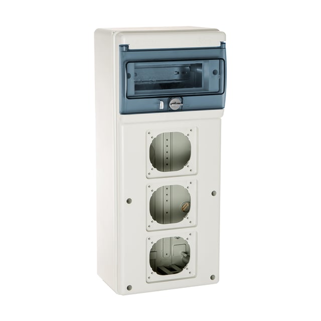 CUADRO ELÉCTRICO PARA SUPERFICIE EN OBRA DE 8 ELEMENTOS PARA 3 TOMAS IP65 SOLERA