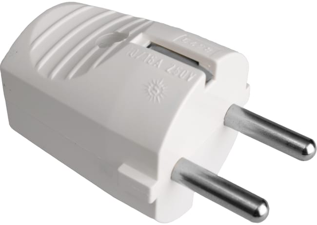 CLAVIJA RECTA 2 POLOS + TOMA TIERRA LATERAL 16A BLANCO - 1