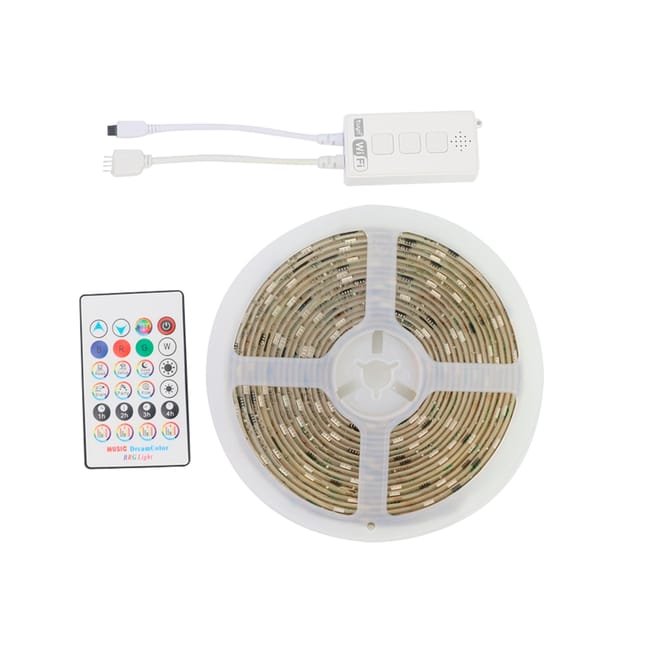 KIT TIRA LED WIFI 5M LUZ RGBW 12W/M IP65 CON MANDO  - 1