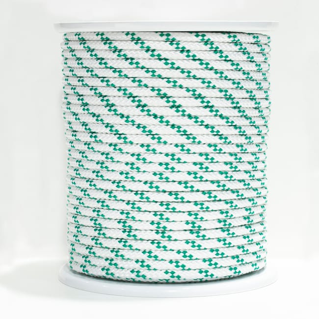 CUERDA POLIPROPILENO TRENZADA CON ALMA 8MM. 1M BLANCA CON PINTAS VERDES ROMBULL - 1