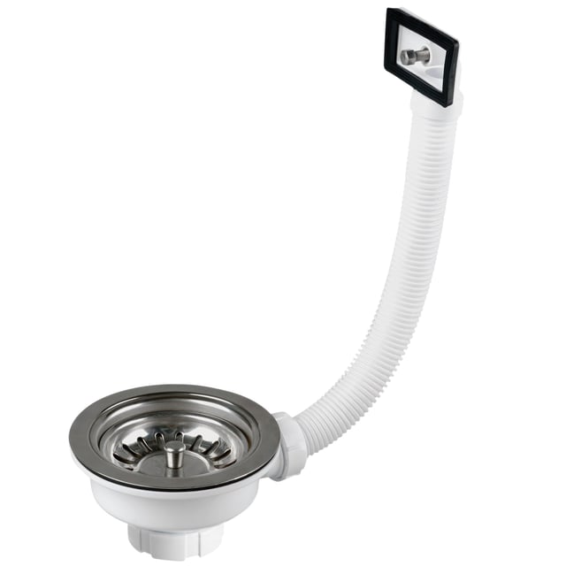 VÁLVULA FREGADERO 115MM CON VÁSTAGO Y REBOSADERO BLANCO