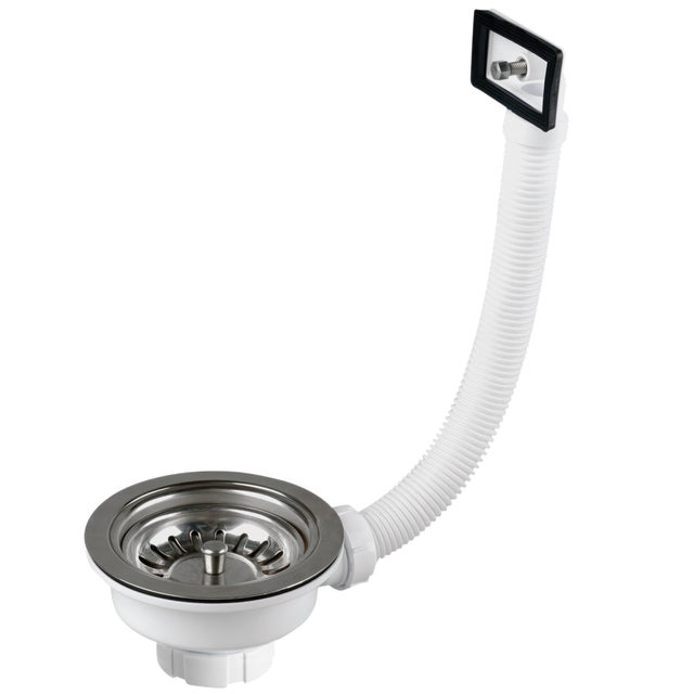 VÁLVULA FREGADERO 115MM CON VÁSTAGO Y REBOSADERO BLANCO
