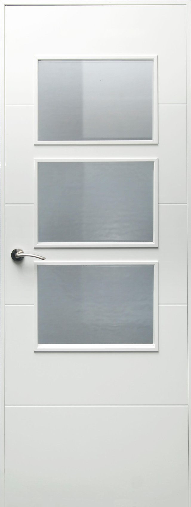 PUERTA INTERIOR EN BLOCK LACADA BLANCA ALTO BRILLO VT5 VIDRIADA 82,5 CM IZQUIERDA