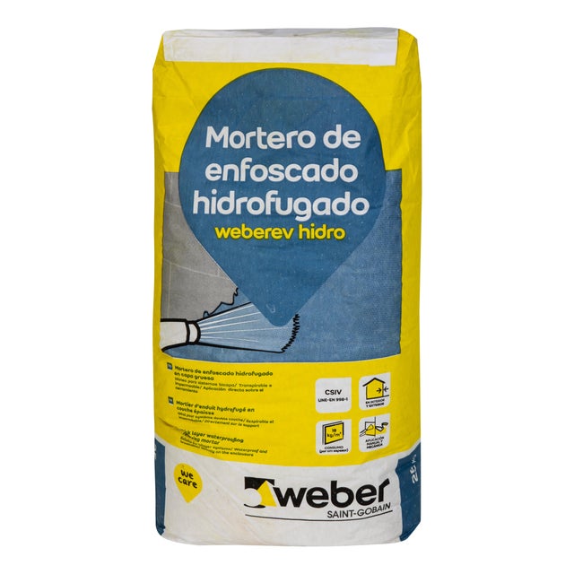 MORTERO DE REVOCO EN CAPA GRUESA WEBEREV HIDRO 25 KG GRIS.