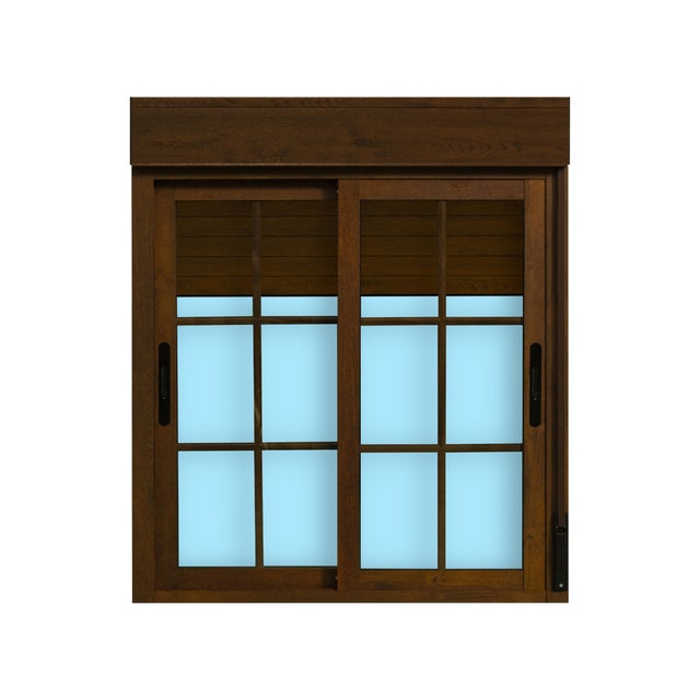 VENTANA ALUMINIO CORREDERA CON PALILLERIA Y PERSIANA NOGAL 100X115CM
