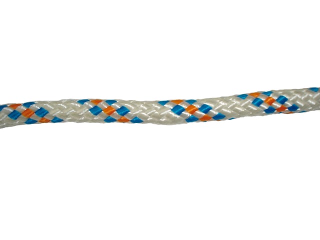 CUERDA POLIESTER 10  MM. 1 M BLANCO CON PINTAS AZULES ROMBULL