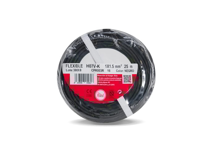 HILO FLEXIBLE H07V-K 1,5mm2 NEGRO 25M - 1