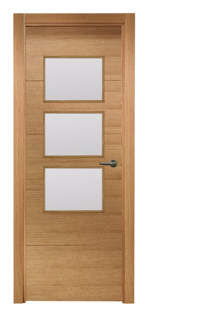 PUERTA INTERIOR EN BLOCK RECHAPADO ROBLE VT5 VIDRIADA 70,5 CM IZQUIERDA - 1