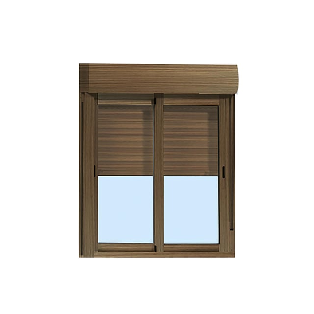 VENTANA ALUMINIO CORREDERA CON PERSIANA NOGAL 100X115CM