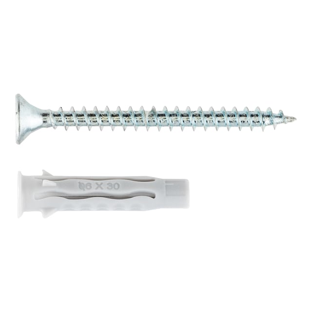 TACO UNIVERSAL DE NYLON DIÁMETRO 6MM LONGITUD 30MM CON TIRAFONDO  NOUTAC 100UDS