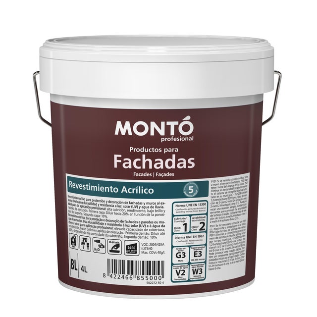 BASE PINTURA FACHADAS ACRÍLICO MATE MONTO 12L TONOS MEDIOS
