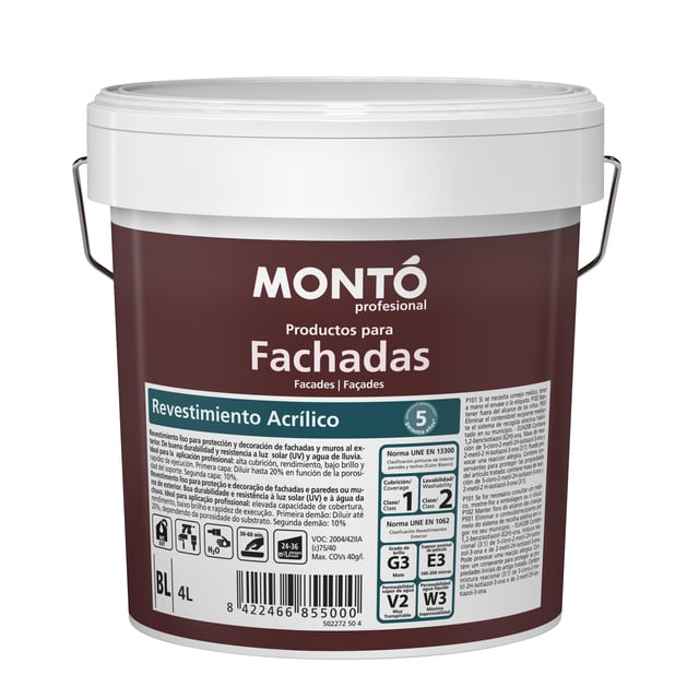 BASE PINTURA FACHADAS ACRÍLICO MATE MONTO 4L TONOS MEDIOS
