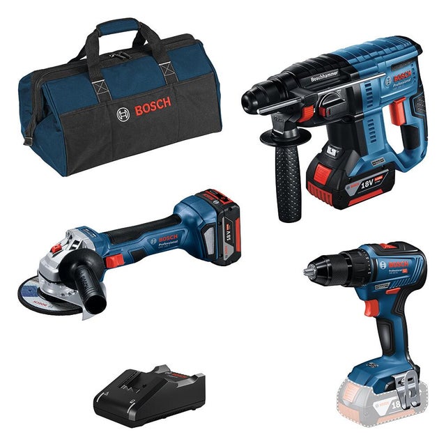 PACK 18V TALADRO + MARTILLO + AMOLADORA BOSCH