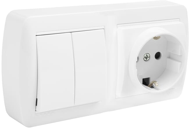 SCHUKO + CONMUTADOR DOBLE MURAL SUPERFICIE BLANCO - 1