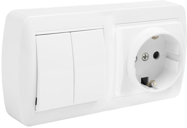 SCHUKO + CONMUTADOR DOBLE MURAL SUPERFICIE BLANCO
