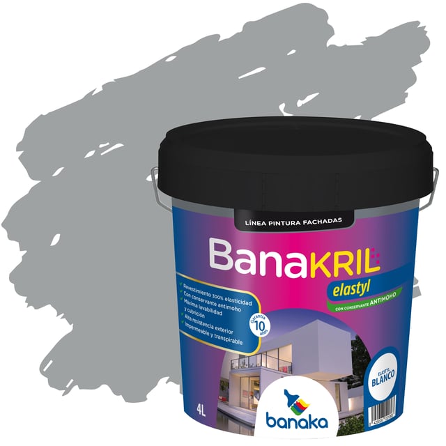 REVESTIMIENTO FACHADAS BANAKRIL ELASTYL 4L GRIS