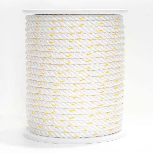 CUERDA POLIPROPILENO CABLEADA 14MM. 1M BLANCO CON PINTAS AMARILLAS ROMBULL