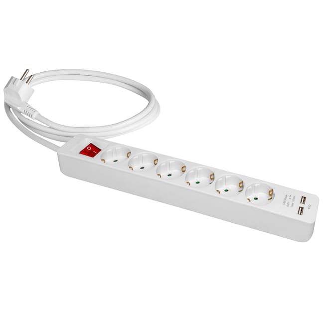 BASE MULTIPLE 6 TOMAS+2 USB CON CABLE 3X1.5MM2 2 METROS - 1