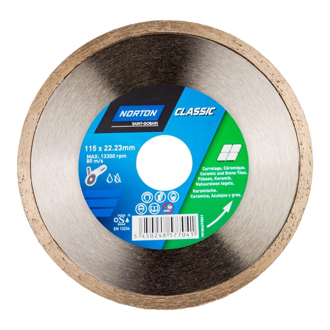 DISCO DE DIAMANTE AMOLADORA CORTE CERÁMICO BANDA CONTÍNUA 115MM NORTON - 1