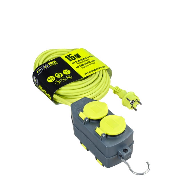 PROLONGADOR EXTERIOR CABLE 3X1.5MM2 15 METROS CON 4 TOMAS + COLGADOR - 1