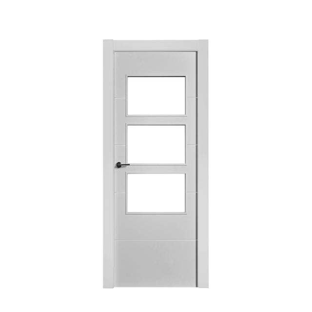 PUERTA INTERIOR EN BLOCK LACADA GRIS LISA VT5 VIDRIADA 82.5 CM IZQUIERDA