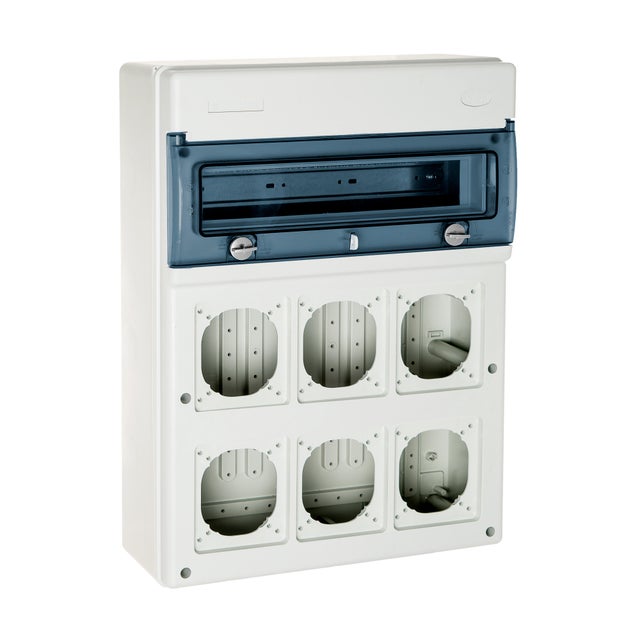 CUADRO ELÉCTRICO PARA SUPERFICIE EN OBRA DE 16 ELEMENTOS PARA 6 TOMAS IP65 SOLERA