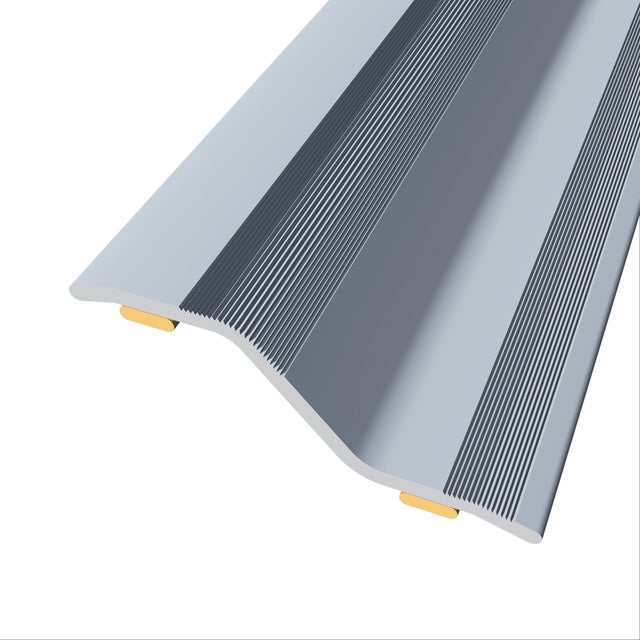 PERFIL TRANSICIÓN SUELO DESNIVEL ADHESIVO ALUMINIO ESTRIADO PLATA 90CM