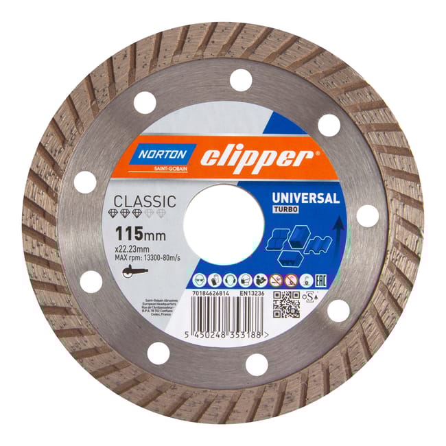 DISCO DE DIAMANTE AMOLADORA CORTE GENERAL DE OBRA BANDA CONTÍNUA TURBO CLASSIC 115MM CLIPPER - 1