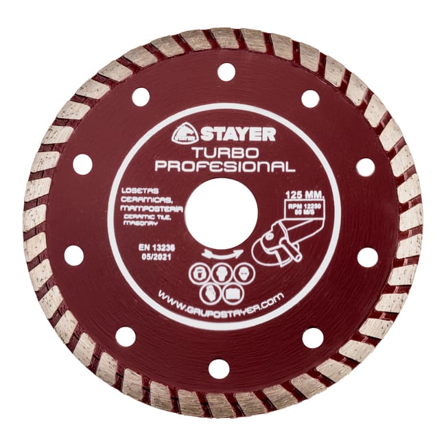 DISCO DE DIAMANTE AMOLADORA CORTE GENERAL DE OBRA BANDA CONTÍNUA TURBO 125MM STAYER - 1