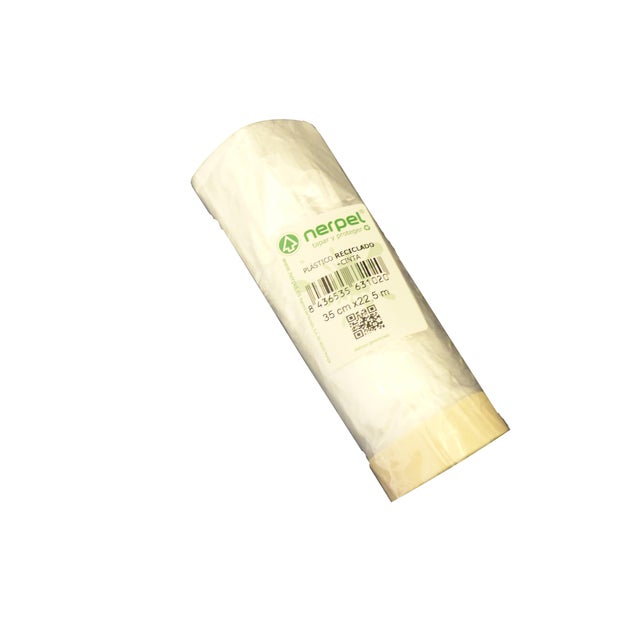 ROLLO PLÁSTICO RECICLADO CON CINTA 0.35X22.5M