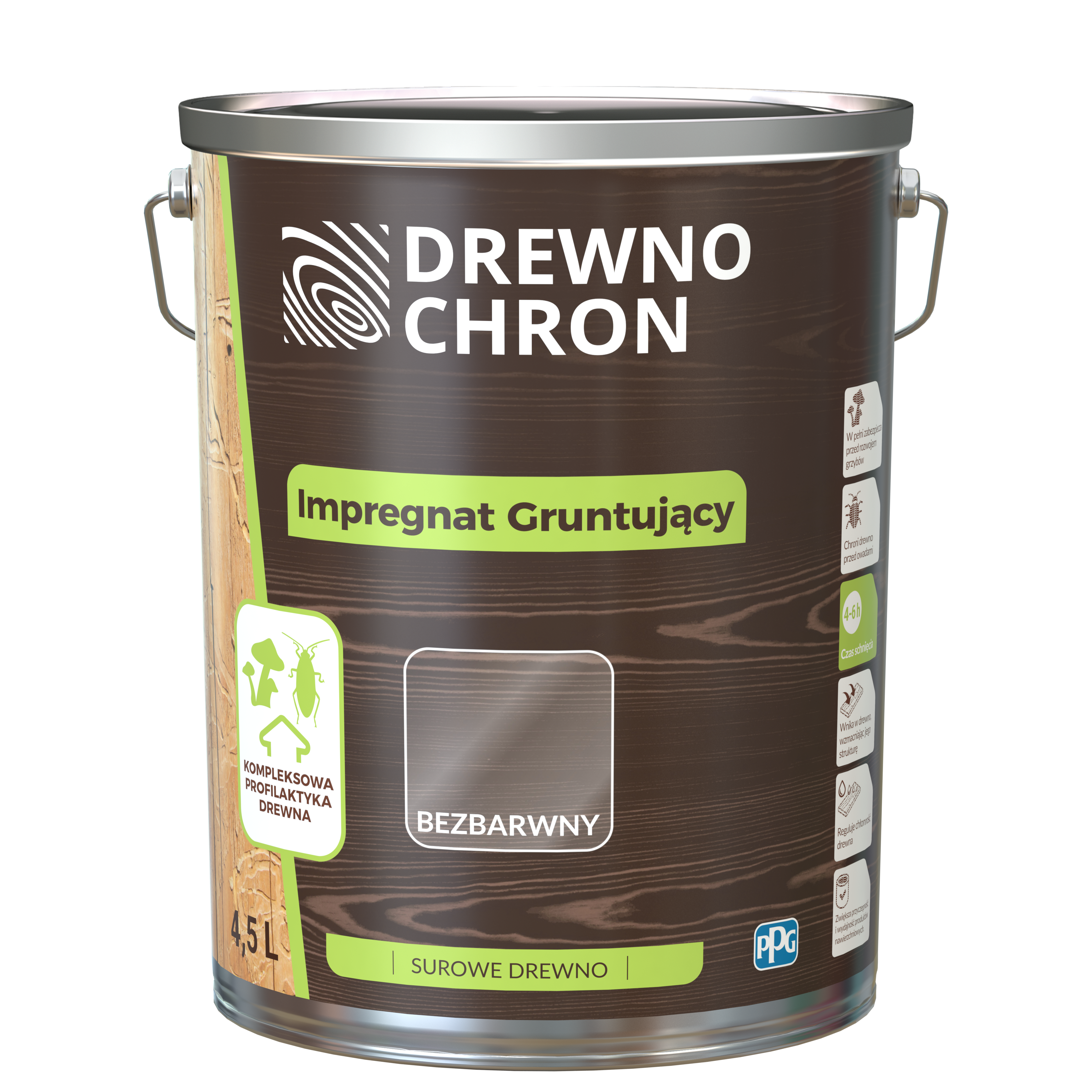 Impregnat do drewna gruntujący 4.5 l Drewnochron