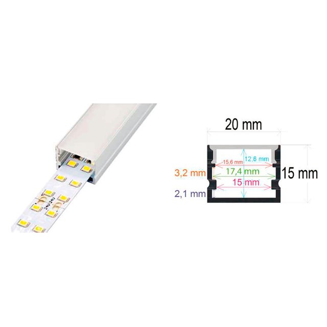PERFIL TIRA LED DE SUPERFICIE ALTO ALUMINIO 18X13MM 2M