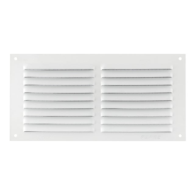 REJILLA DE VENTILACION CON MOSQUITERA SOBREPONER ALUMINIO BLANCO 10 X 20 CM. ESPESOR 0.8  MM