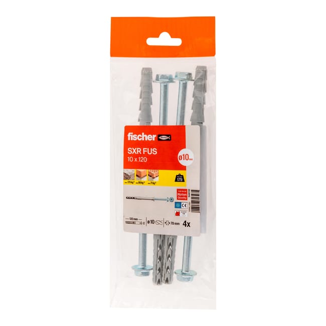 TACO LARGO DE PLÁSTICO DIÁMETRO 10MM LONGITUD 120MM FISCHER SXR 4UDS - 1
