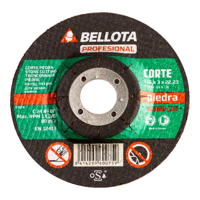 DISCO AMOLADORA CORTE PIEDRA 115MM BELLOTA