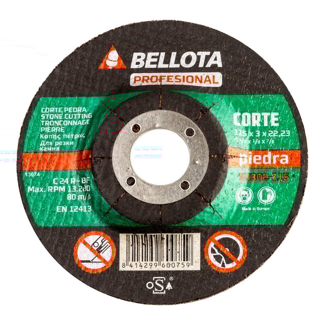 DISCO AMOLADORA CORTE PIEDRA 115MM BELLOTA