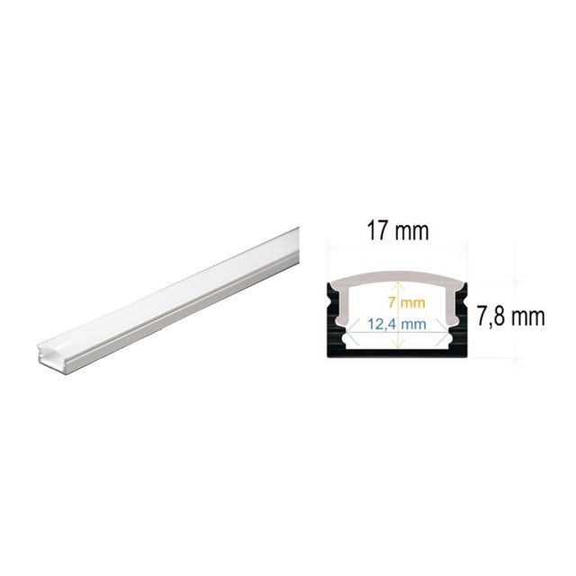 PERFIL TIRA LED DE SUPERFICIE ALUMINIO BLANCO 17X8MM 2M