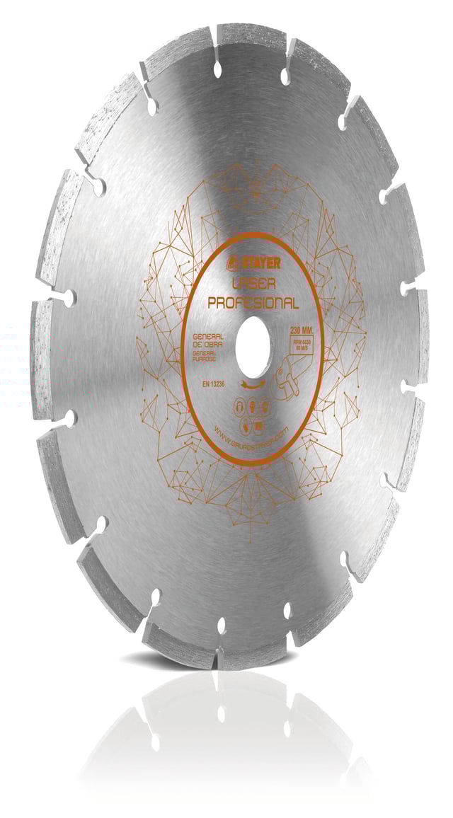 DISCO DE DIAMANTE AMOLADORA CORTE GENERAL DE OBRA SEGMENTADO LÁSER 230MM STAYER