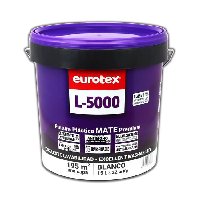 PINTURA PLASTICA BLANCA MATE 15L L5000