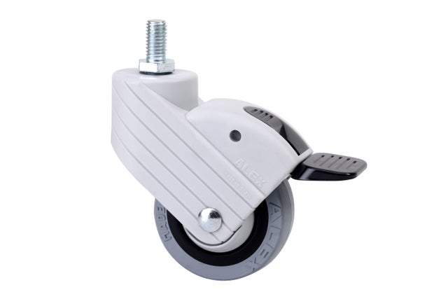 RUEDA CON FRENO EJE ESPIGA ROSCADA M 8 GOMA  50 MM. 1 0768 RUEDAS ALEX