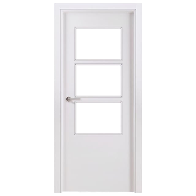 PUERTA INTERIOR EN BLOCK LISA LACADA BLANCA VIDRIADA 80,5 CM ALTO 211 CM IZQUIERDA