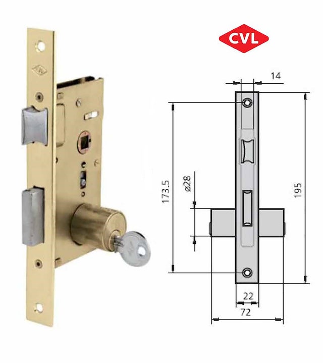 CERRADURA EMBUTIR PARA PUERTA DE MADERA MOD 1962.60.2 LATONADO CVL
