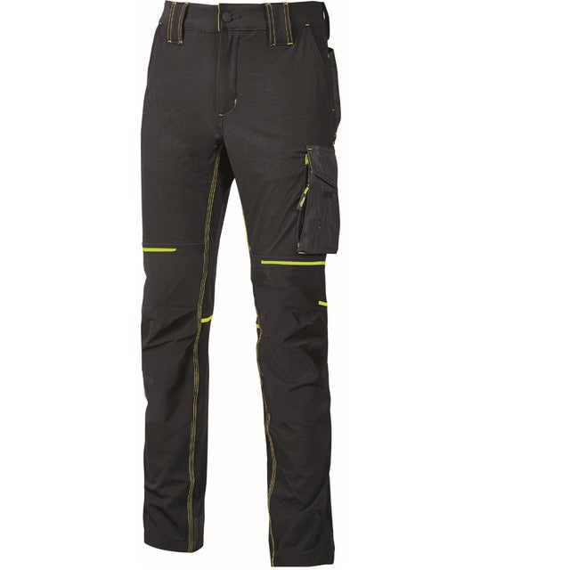 PANTALON DE TRABAJO MULTIBOLSILLOS ELASTICO NEGRO/AMARILLO TALLA L UPOWER