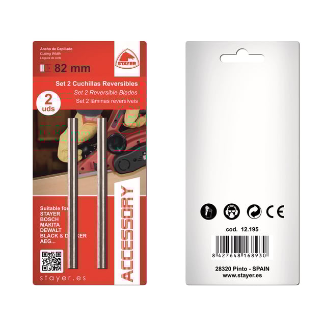 2 CUCHILLAS 82MM PARA CEPILLO P 910 STAYER