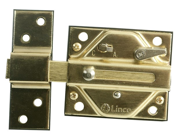 CERROJO PUERTA DE SEGURIDAD ANTIBUMPING INTERIOR Y EXTERIOR LATONADO 5 LLAVES LINCE